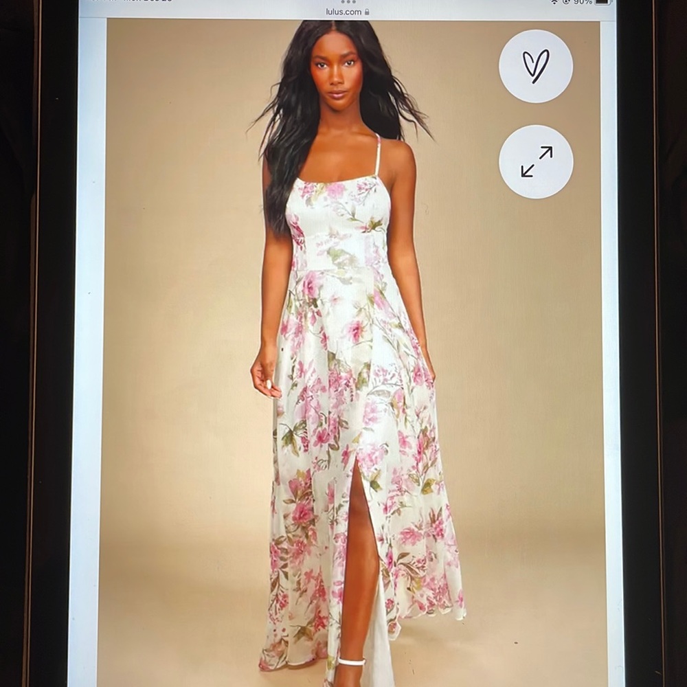Mood of the night cream floral maxi dress